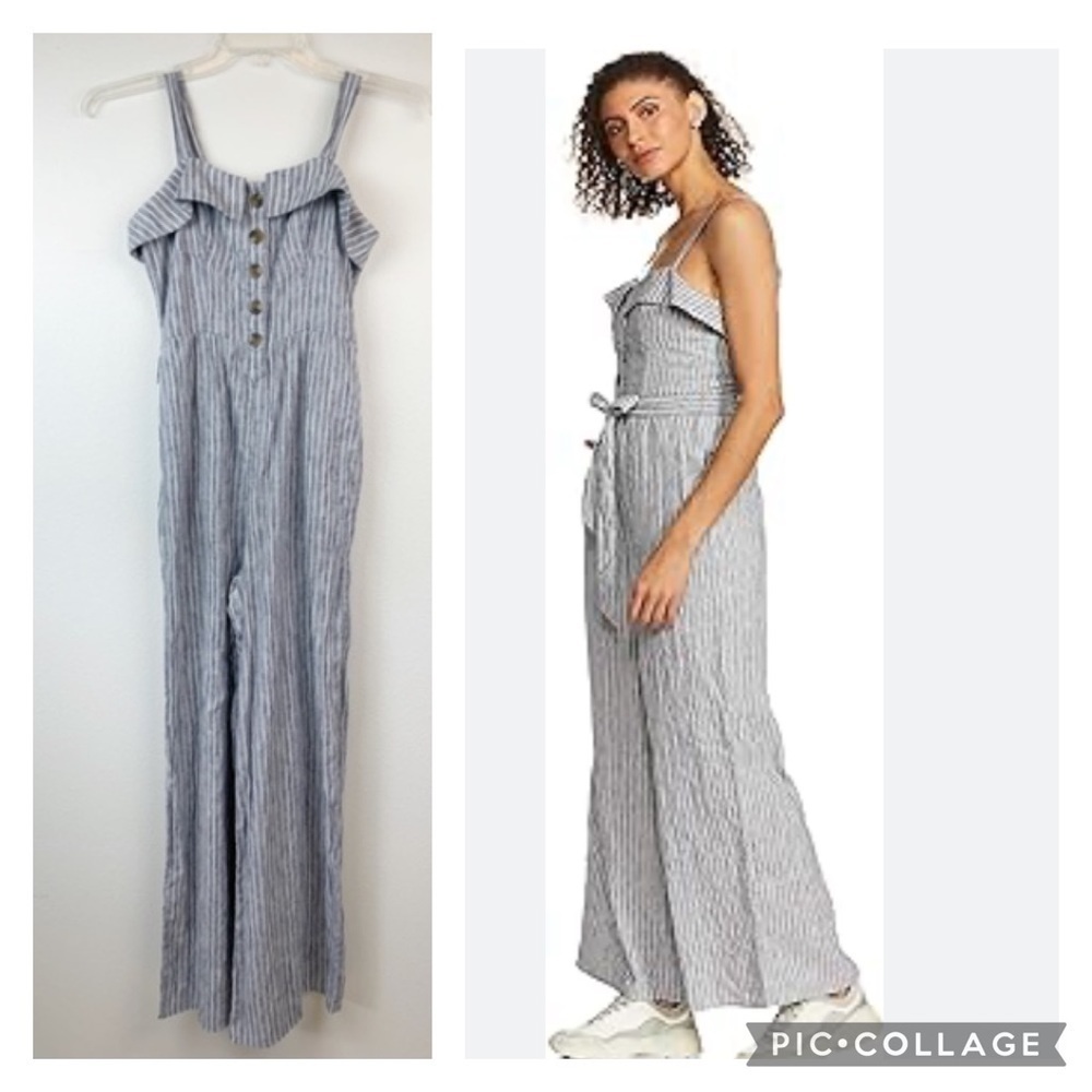 American Eagle jumpsuit nautical adjustable strap striped cotton blend wide leg